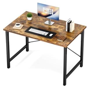 Sweetcrispy Computer Small Office Desk 40 Inch Student Study Writing Work with Headphone Hooks & Storage Bag Modern Simple PC Home Bedroom Table, Rustic Brown