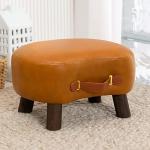 LUE BONA Small Curved Foot Stool with Handle, Whisky Brown Velvet Footstool and Ottomans, Modern Foot Rest with Wooden Legs, Step Stool with Padded Seat for Couch, Living Room