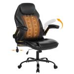 Office Desk Chair, Ergonomic Computer Chair with Padded Flip-Up Arms and Adjustable Lumbar Support, PU Leather Executive Chair with Tilt Lock and 360° Swivel Rolling Wheels for Work, Study
