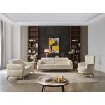 Modern 3PC Living Room Set (Sofa + Loveseat + Chair) with Wood & Gold Accents in Cream - CA Warehouse Inventory