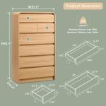 Aitjunz Modern 7 Drawers Dresser for Bedroom, 55" Tall Dressers & Chest of Drawers w/Curved Profile Design, Wood Mid Century Vertical Storage Dressers Organizer for Bedroom, Living Room, Natural Oak