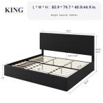 Allewie King Size Dutch Velvet Upholstered Platform Bed Frame/Vertical Channel Tufted Adjustable Headboard/Low Profile Bed Frame/No Box Spring Needed/Easy Assembly/Black