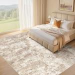 Micgeek Area Rug Living Room - 9X12 Abstract Washable Large Soft Foldable Non Slip Rug Neutral Modern Low Pile Carpet for Bedroom Nursery Dining Room Farmhouse Home Office Indoor - Brown