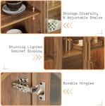 AMERLIFE Sideboard Buffet Cabinet, Mixed Color Accent Cabinet with LED Lights, Modern Glass Doors Storage Cabinets with Adjustable Shelf, Console Table for Dining, Living Room, Barnwood&Brown