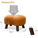 LUE BONA Small Curved Foot Stool with Handle, Whisky Brown Velvet Footstool and Ottomans, Modern Foot Rest with Wooden Legs, Step Stool with Padded Seat for Couch, Living Room