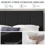 Allewie King Size Dutch Velvet Upholstered Platform Bed Frame/Vertical Channel Tufted Adjustable Headboard/Low Profile Bed Frame/No Box Spring Needed/Easy Assembly/Black