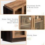 AMERLIFE Sideboard Buffet Cabinet, Mixed Color Accent Cabinet with LED Lights, Modern Glass Doors Storage Cabinets with Adjustable Shelf, Console Table for Dining, Living Room, Barnwood&Brown