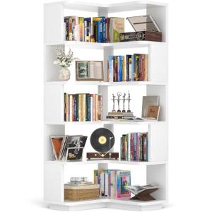 Armocity Corner Book Shelf - 6-Shelf Corner Bookshelf Etagere Bookcase with Baffle, Freestanding L Shaped Display Shelf Stand for Home Office, Living Room, Bedroom, Kitchen, White