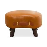 LUE BONA Small Curved Foot Stool with Handle, Whisky Brown Velvet Footstool and Ottomans, Modern Foot Rest with Wooden Legs, Step Stool with Padded Seat for Couch, Living Room