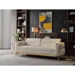 Modern 3PC Living Room Set (Sofa + Loveseat + Chair) with Wood & Gold Accents in Cream - CA Warehouse Inventory
