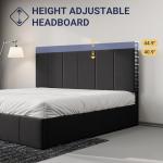 Allewie King Size Dutch Velvet Upholstered Platform Bed Frame/Vertical Channel Tufted Adjustable Headboard/Low Profile Bed Frame/No Box Spring Needed/Easy Assembly/Black