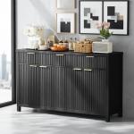 Modern 55 Buffet Sideboard with Drawers and Doors, Wood-Grained Black, Dining Room Storage Cabinet, Living Room Coffee Bar