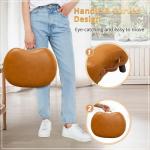 LUE BONA Small Curved Foot Stool with Handle, Whisky Brown Velvet Footstool and Ottomans, Modern Foot Rest with Wooden Legs, Step Stool with Padded Seat for Couch, Living Room