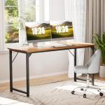 Sweetcrispy Computer Small Office Desk 40 Inch Student Study Writing Work with Headphone Hooks & Storage Bag Modern Simple PC Home Bedroom Table, Rustic Brown