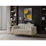 Modern 3PC Living Room Set (Sofa + Loveseat + Chair) with Wood & Gold Accents in Cream - CA Warehouse Inventory