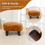 LUE BONA Small Curved Foot Stool with Handle, Whisky Brown Velvet Footstool and Ottomans, Modern Foot Rest with Wooden Legs, Step Stool with Padded Seat for Couch, Living Room