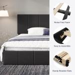 Allewie King Size Dutch Velvet Upholstered Platform Bed Frame/Vertical Channel Tufted Adjustable Headboard/Low Profile Bed Frame/No Box Spring Needed/Easy Assembly/Black