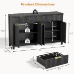 Modern 55 Buffet Sideboard with Drawers and Doors, Wood-Grained Black, Dining Room Storage Cabinet, Living Room Coffee Bar