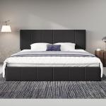 Allewie King Size Dutch Velvet Upholstered Platform Bed Frame/Vertical Channel Tufted Adjustable Headboard/Low Profile Bed Frame/No Box Spring Needed/Easy Assembly/Black