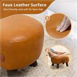 LUE BONA Small Curved Foot Stool with Handle, Whisky Brown Velvet Footstool and Ottomans, Modern Foot Rest with Wooden Legs, Step Stool with Padded Seat for Couch, Living Room