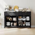 Modern 55 Buffet Sideboard with Drawers and Doors, Wood-Grained Black, Dining Room Storage Cabinet, Living Room Coffee Bar