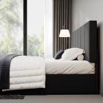 Allewie King Size Dutch Velvet Upholstered Platform Bed Frame/Vertical Channel Tufted Adjustable Headboard/Low Profile Bed Frame/No Box Spring Needed/Easy Assembly/Black