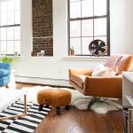 LUE BONA Small Curved Foot Stool with Handle, Whisky Brown Velvet Footstool and Ottomans, Modern Foot Rest with Wooden Legs, Step Stool with Padded Seat for Couch, Living Room