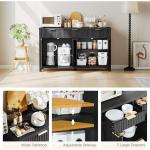 Modern 55 Buffet Sideboard with Drawers and Doors, Wood-Grained Black, Dining Room Storage Cabinet, Living Room Coffee Bar