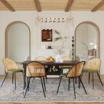 TYBOATLE Rattan Dinner Chairs Set of 4 with Faux Leather Cushion, Modern Dining Room Chairs w/Adjustable Foot Pads, Kitchen Boho Mid Century Upholstered, Green