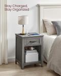 VASAGLE LIRY Collection - Farmhouse Nightstands with Charging Station, Set of 2 Bedside Tables, Side Tables with Drawer, Open Compartment, for Bedroom, Misty Gray ULET859G01