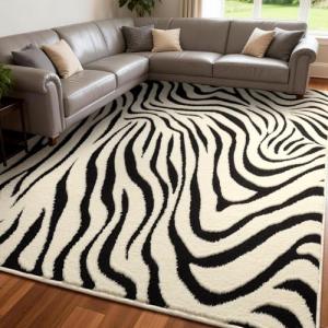 YIHOUSE 6×9 Ft Area Rugs for Living Room: Modern Washable Rug - Abstract Black and Cream White Rug for Bedroom Dining Room Office Playroom Nursery Home Decor - Nonslip Non-Shedding Striped Rugs