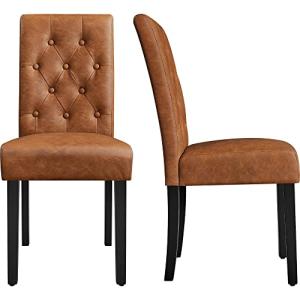 Yaheetech Upholstered Dining Chairs Set of 2 Modern Leather Parsons Kitchen Chairs with Button Tufted High Back and Solid Wood Legs and for Dining Room/Living Room/Restaurant, Retro Brown