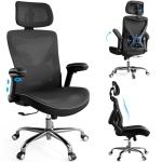 Ergalithic Ergonomic Office Chair-Computer X-Shaped Chair Mesh PU Leather with Adjustable Lumbar Support-Executive Desk Chair High Back with Headrest Flip-Up Arms for Long Hours (Black)