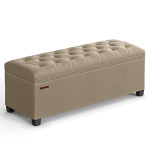 SONGMICS Storage Ottoman Bench, Foot Rest with Legs, 15.7 x 43.3 x 15.7 Inches, End of Bed Bench, Storage Chest, Load up to 660 lb, for Living Room, Bedroom, Entryway, Camel Brown ULSF088R01