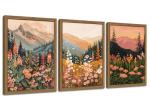 Boho Colorful Landscape wall art Wildflower Mountain Wall Decor Vintage Floral Forest Paintings Rustic Nature Pictures Canvas Prints for Living Room Bedroom Dining Room 12x16 Inch Wood Framed