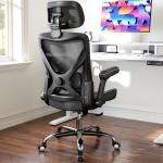 Ergalithic Ergonomic Office Chair-Computer X-Shaped Chair Mesh PU Leather with Adjustable Lumbar Support-Executive Desk Chair High Back with Headrest Flip-Up Arms for Long Hours (Black)