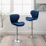 Roundhill Furniture Ellston Velvet Adjustable Swivel Barstools in Blue, Set of 2