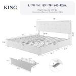 Allewie Upholstered King Size Platform Bed Frame with 4 Storage Drawers and Headboard, Square Stitched Button Tufted, Mattress Foundation with Wooden Slats Support, No Box Spring Needed, Light Grey