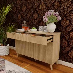 Large Coffee Bar Fluted Sideboard Buffet Cabinet Storage 2 Drawers Large Sideboard Cabinet Storages Geometric Pattern Furniture