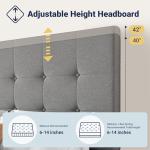 Allewie Upholstered King Size Platform Bed Frame with 4 Storage Drawers and Headboard, Square Stitched Button Tufted, Mattress Foundation with Wooden Slats Support, No Box Spring Needed, Light Grey