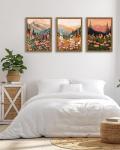 Boho Colorful Landscape wall art Wildflower Mountain Wall Decor Vintage Floral Forest Paintings Rustic Nature Pictures Canvas Prints for Living Room Bedroom Dining Room 12x16 Inch Wood Framed