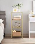 VASAGLE Bookcase, 4-Tier Bookshelf, Slim Shelving Unit for Bedroom, Bathroom, Home Office, Tempered Glass, Steel Frame, Metallic Gold ULGT28G