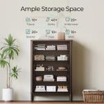 LINSY HOME Rattan Dresser with 5 Deep Drawers, 46" Tall Chest of Drawers, Mid Century Modern Wood Dresser, Large Boho Storage Cabinet for Bedroom with Metal Handle and Durable Legs, Walnut