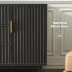 47.2" W Storage Cabinet with 3 Drawers, Fluted Buffet Cabinet with Storage, Large Sideboard with 2 Door, Modern Mid Century TV Stand Coffee Bar Cabinets for Living Room, Kitchen, Entryway