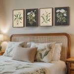 Framed Botanical Wall Art for Living Room, 4 Piece Rustic Floral Canvas Paintings Prints ArtWork for Walls, Vintage Flower Butterfly Pictures for Farmhouse Dining Room Hallway Bedroom Kitchen Bathroom Wall Decor