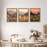 Boho Colorful Landscape wall art Wildflower Mountain Wall Decor Vintage Floral Forest Paintings Rustic Nature Pictures Canvas Prints for Living Room Bedroom Dining Room 12x16 Inch Wood Framed