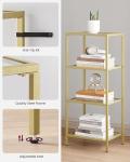 VASAGLE Bookcase, 4-Tier Bookshelf, Slim Shelving Unit for Bedroom, Bathroom, Home Office, Tempered Glass, Steel Frame, Metallic Gold ULGT28G