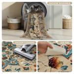 Joydeco 8x10 Area Rugs for Living Room, Non Slip Machine Washable Vintage Rug, Low Pile Chenille Print Rugs for Bedroom, Dining Room, Home Office, Pet & Child Friendly, Beige & Blue & Reddish-Brown