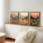 Boho Colorful Landscape wall art Wildflower Mountain Wall Decor Vintage Floral Forest Paintings Rustic Nature Pictures Canvas Prints for Living Room Bedroom Dining Room 12x16 Inch Wood Framed