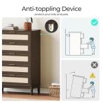 LINSY HOME Rattan Dresser with 5 Deep Drawers, 46" Tall Chest of Drawers, Mid Century Modern Wood Dresser, Large Boho Storage Cabinet for Bedroom with Metal Handle and Durable Legs, Walnut